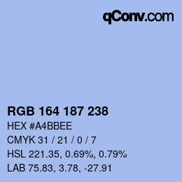 Color code: RGB 164 187 238 | qconv.com