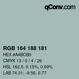 カラーコード: RGB 164 188 181 | qconv.com