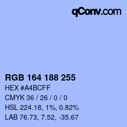 Color code: RGB 164 188 255 | qconv.com