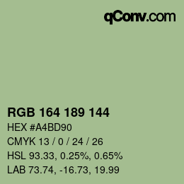 颜色代码: RGB 164 189 144 | qconv.com