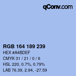 颜色代码: RGB 164 189 239 | qconv.com