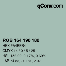 Color code: RGB 164 190 180 | qconv.com