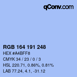 Color code: RGB 164 191 248 | qconv.com