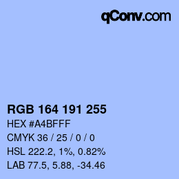 Color code: RGB 164 191 255 | qconv.com