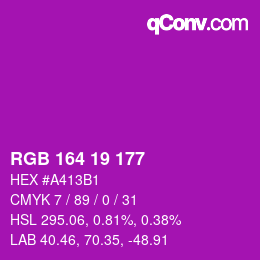Color code: RGB 164 19 177 | qconv.com