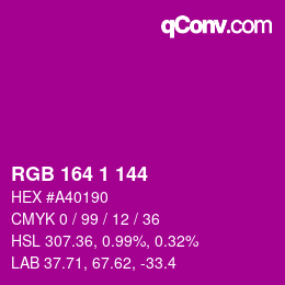 カラーコード: RGB 164 1 144 | qconv.com