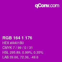 Color code: RGB 164 1 176 | qconv.com