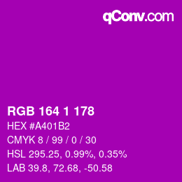 颜色代码: RGB 164 1 178 | qconv.com