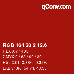 カラーコード: RGB 164 20.2 12.6 | qconv.com