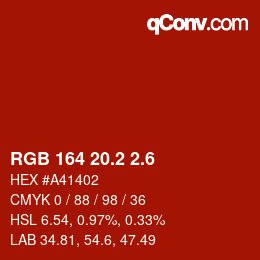 カラーコード: RGB 164 20.2 2.6 | qconv.com