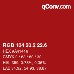 カラーコード: RGB 164 20.2 22.6 | qconv.com