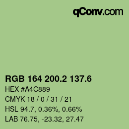 カラーコード: RGB 164 200.2 137.6 | qconv.com