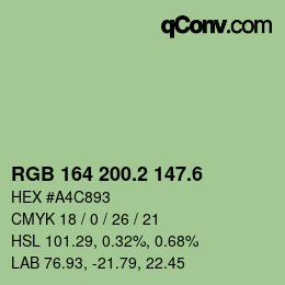 カラーコード: RGB 164 200.2 147.6 | qconv.com