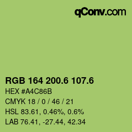 カラーコード: RGB 164 200.6 107.6 | qconv.com