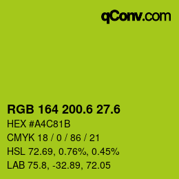 カラーコード: RGB 164 200.6 27.6 | qconv.com