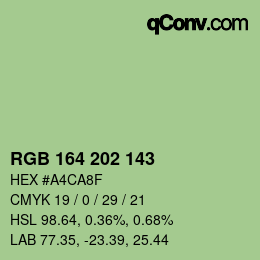 Color code: RGB 164 202 143 | qconv.com