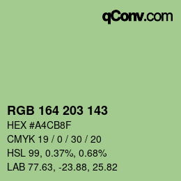 Color code: RGB 164 203 143 | qconv.com