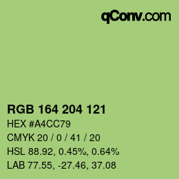 Color code: RGB 164 204 121 | qconv.com