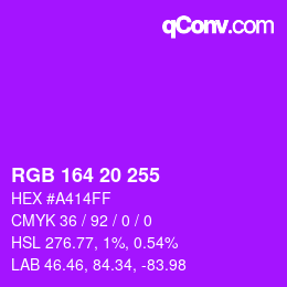 Color code: RGB 164 20 255 | qconv.com