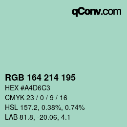颜色代码: RGB 164 214 195 | qconv.com