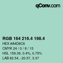 カラーコード: RGB 164 216.4 198.4 | qconv.com