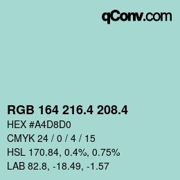 カラーコード: RGB 164 216.4 208.4 | qconv.com