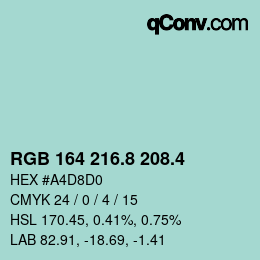 カラーコード: RGB 164 216.8 208.4 | qconv.com