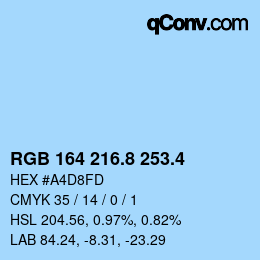 カラーコード: RGB 164 216.8 253.4 | qconv.com