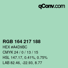 Color code: RGB 164 217 188 | qconv.com
