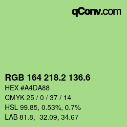 カラーコード: RGB 164 218.2 136.6 | qconv.com