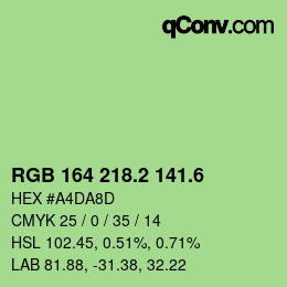 カラーコード: RGB 164 218.2 141.6 | qconv.com