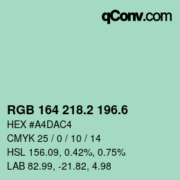 カラーコード: RGB 164 218.2 196.6 | qconv.com