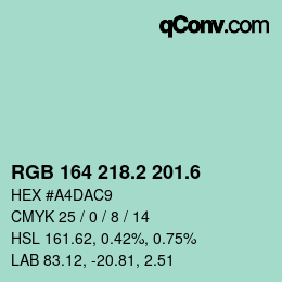 カラーコード: RGB 164 218.2 201.6 | qconv.com