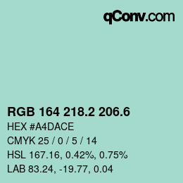カラーコード: RGB 164 218.2 206.6 | qconv.com