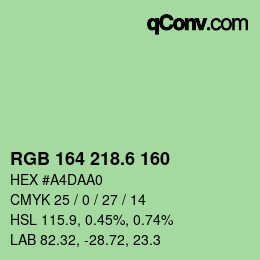 カラーコード: RGB 164 218.6 160 | qconv.com