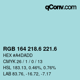 カラーコード: RGB 164 218.6 221.6 | qconv.com