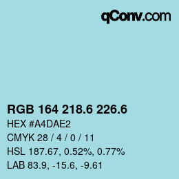 カラーコード: RGB 164 218.6 226.6 | qconv.com