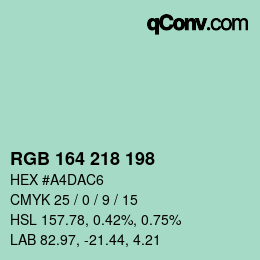 Color code: RGB 164 218 198 | qconv.com