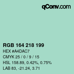 Color code: RGB 164 218 199 | qconv.com