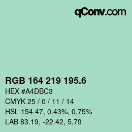 カラーコード: RGB 164 219 195.6 | qconv.com