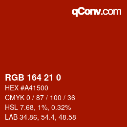 Color code: RGB 164 21 0 | qconv.com