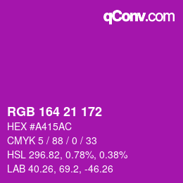Color code: RGB 164 21 172 | qconv.com
