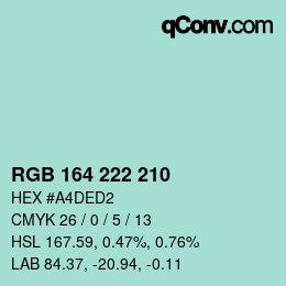 Color code: RGB 164 222 210 | qconv.com