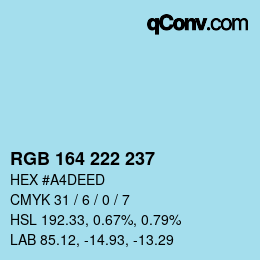 カラーコード: RGB 164 222 237 | qconv.com