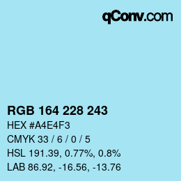 Color code: RGB 164 228 243 | qconv.com