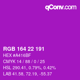 Color code: RGB 164 22 191 | qconv.com