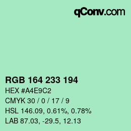 Color code: RGB 164 233 194 | qconv.com