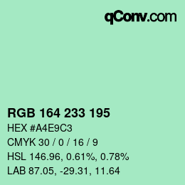 Color code: RGB 164 233 195 | qconv.com