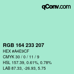 Color code: RGB 164 233 207 | qconv.com