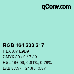 カラーコード: RGB 164 233 217 | qconv.com